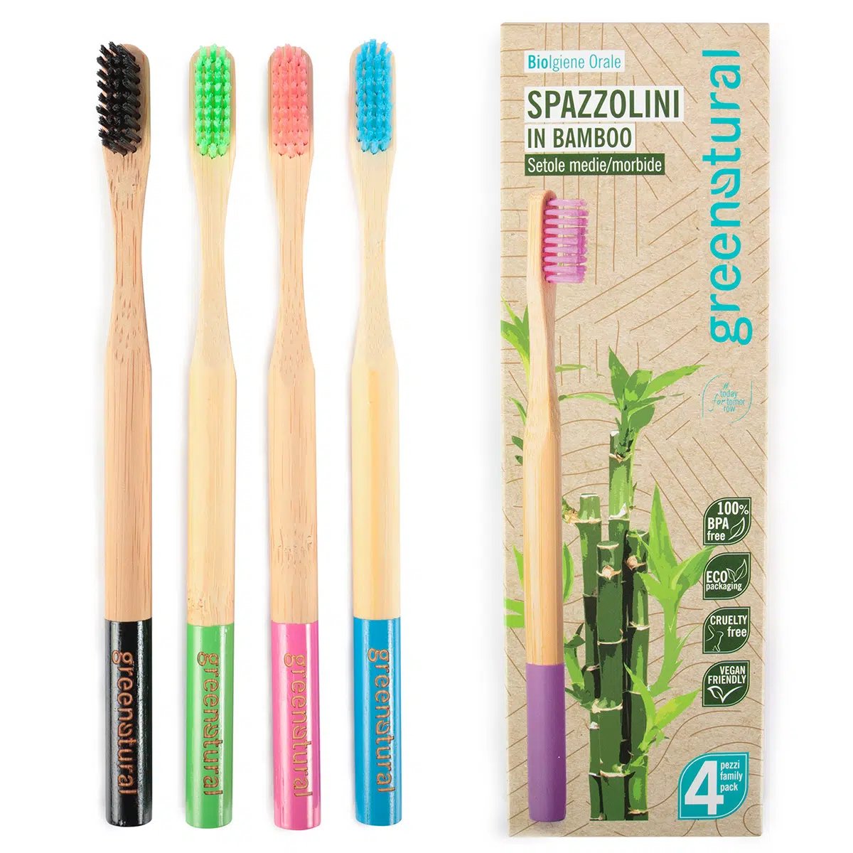 Spazzolini in Bamboo — Cofanetto da 4